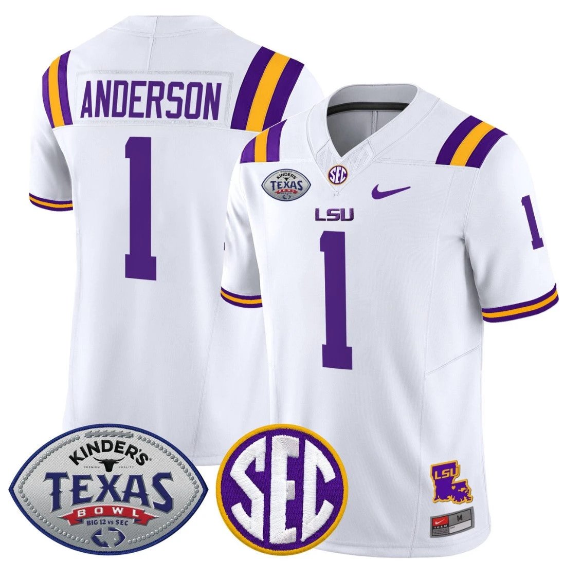 Aaron Anderson Jersey #1 LSU Tigers 2025 Texas Bowl Limited Stitched White by NCAA Football Jersey