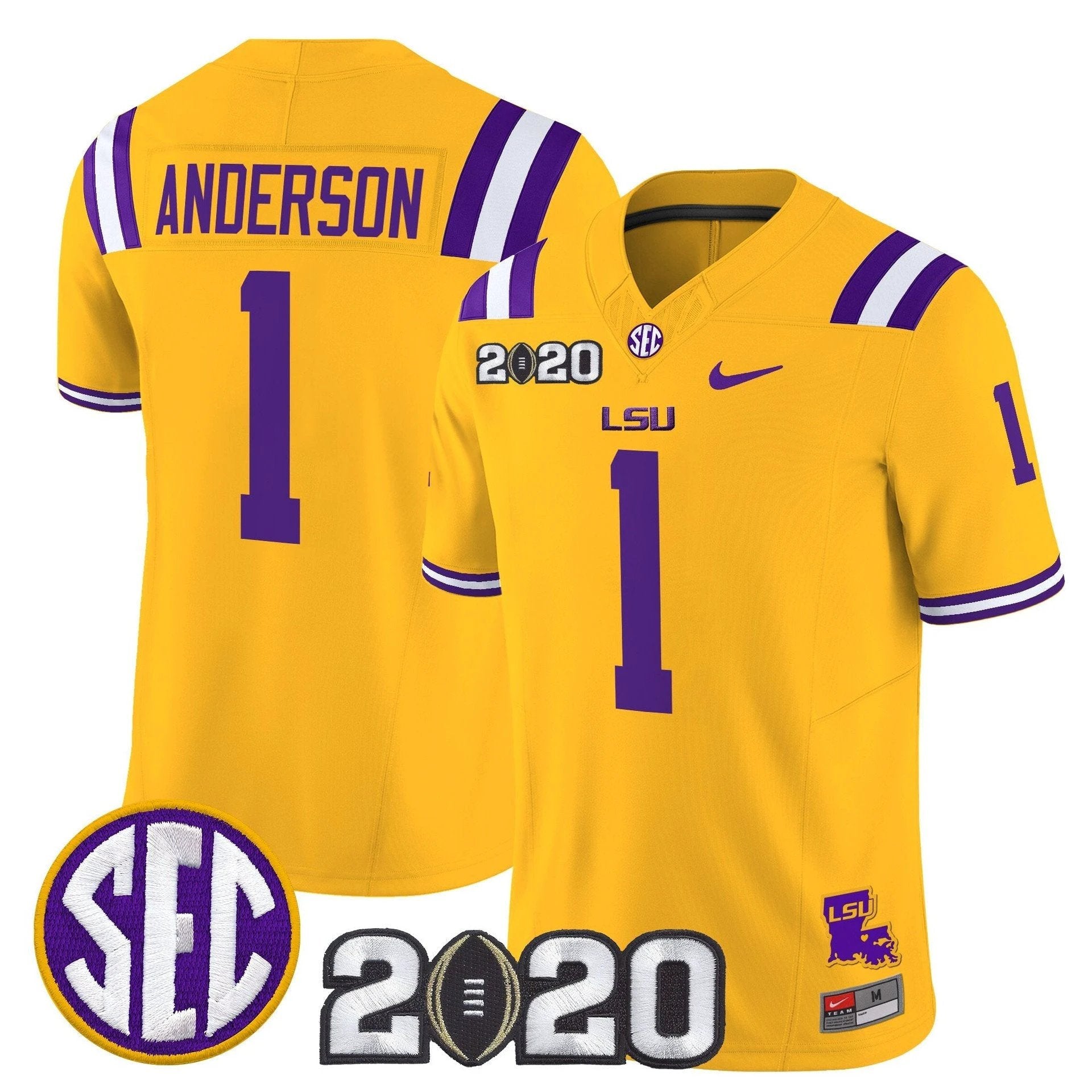 Aaron Anderson Jersey #1 LSU Tigers 2020 National Champions Stitched Gold by My Store NCAA Football Jerseys