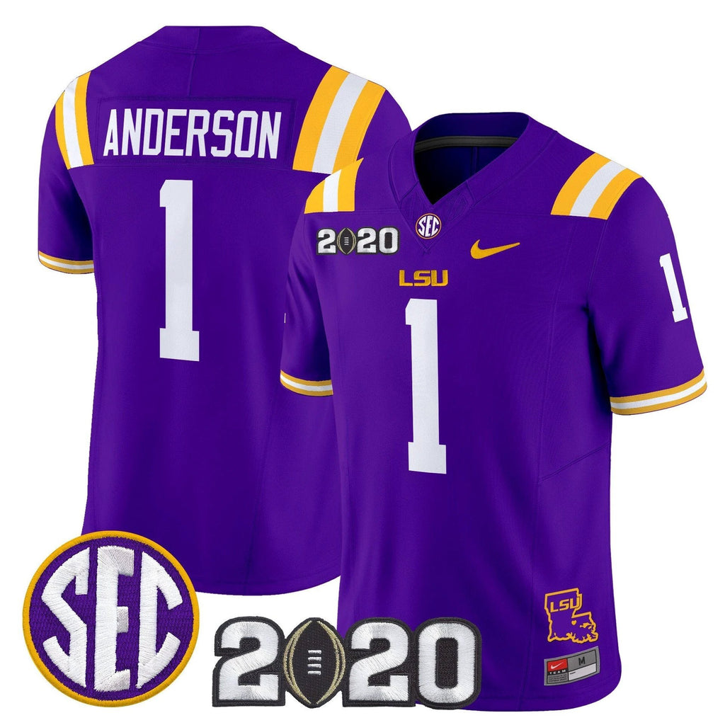 Aaron Anderson Jersey #1 LSU Tigers 2020 National Champions Stitched Purple by My Store NCAA Football Jerseys