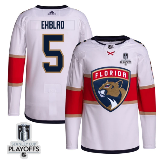 Aaron Ekblad 5 Florida Panthers 2024 NHL Playoffs Patch Away Jersey Customized - Men, White by Hockey David