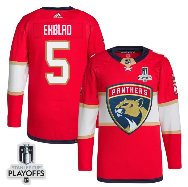 Aaron Ekblad 5 Florida Panthers 2024 NHL Playoffs Patch Home Jersey - Men, Red by Hockey David
