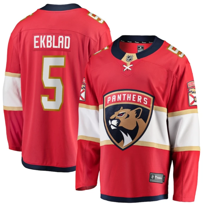 Aaron Ekblad 5 Florida Panthers 2025 Breakaway Player Men Jersey Red by Hockey David