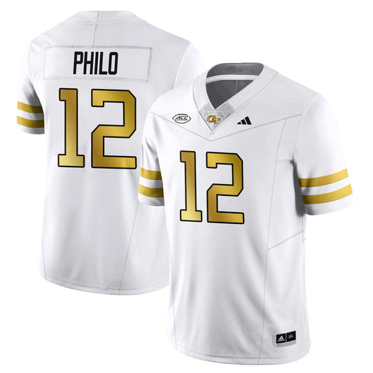 Aaron Philo Jersey #12 Georgia Tech Football 2025 Limited Stitched White by NCAA Football Jersey