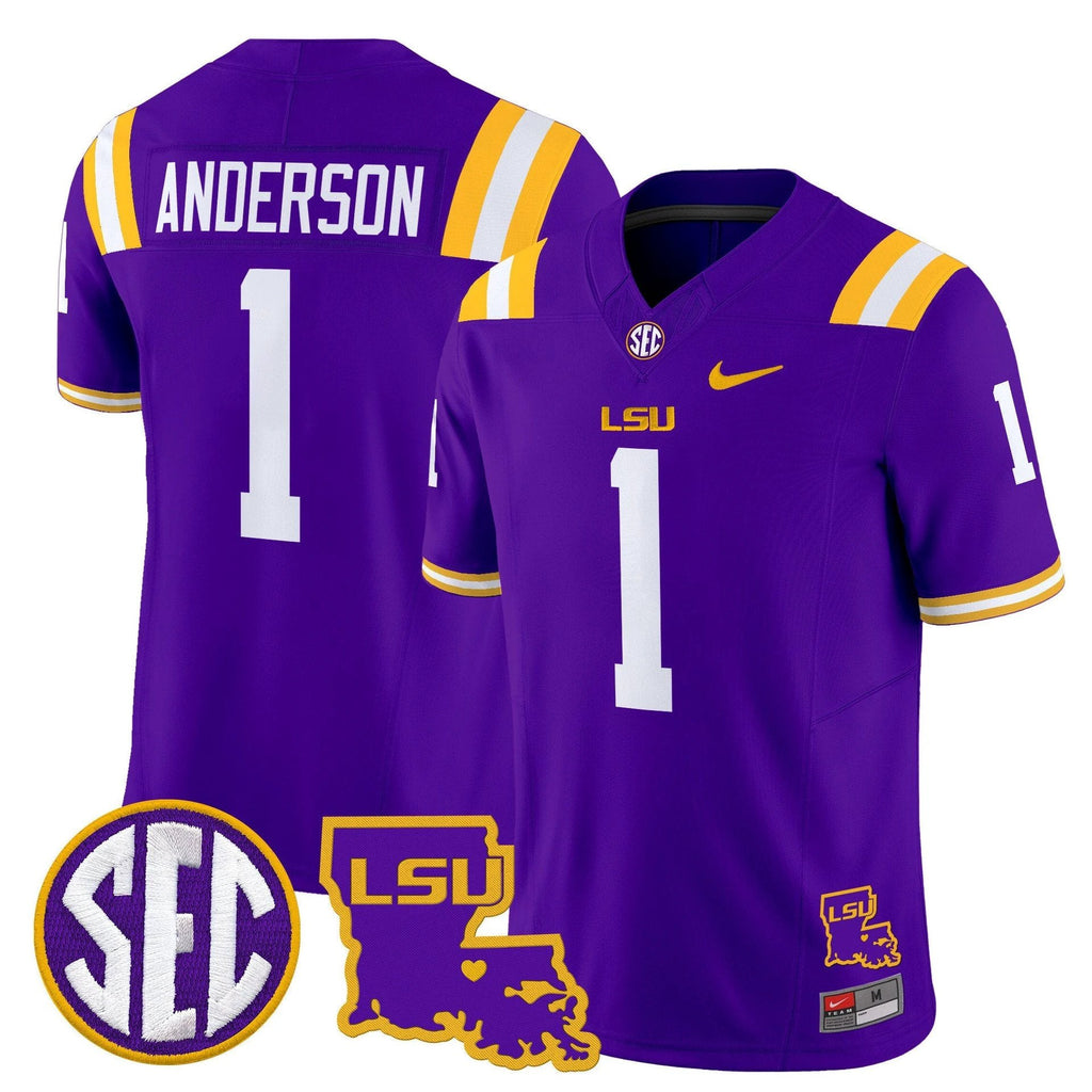 Aaron Anderson Jersey #1 LSU Tigers 2025 Louisiana Patch Stitched Purple by My Store