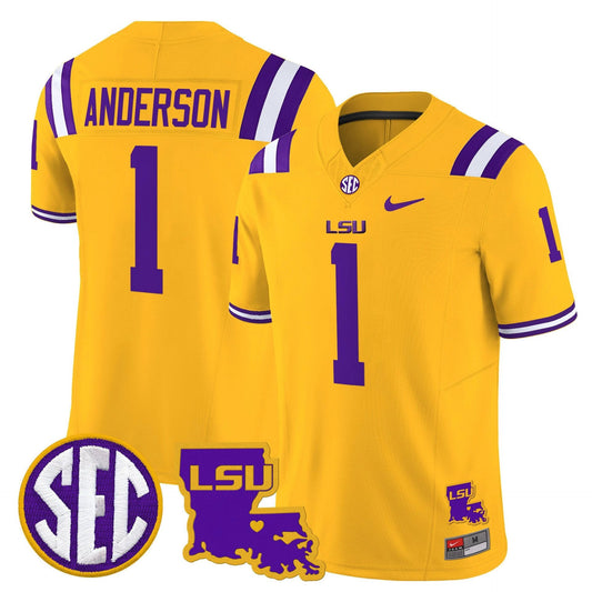 Aaron Anderson Jersey #1 LSU Tigers 2025 Louisiana Patch Stitched by My Store NCAA Football Jerseys