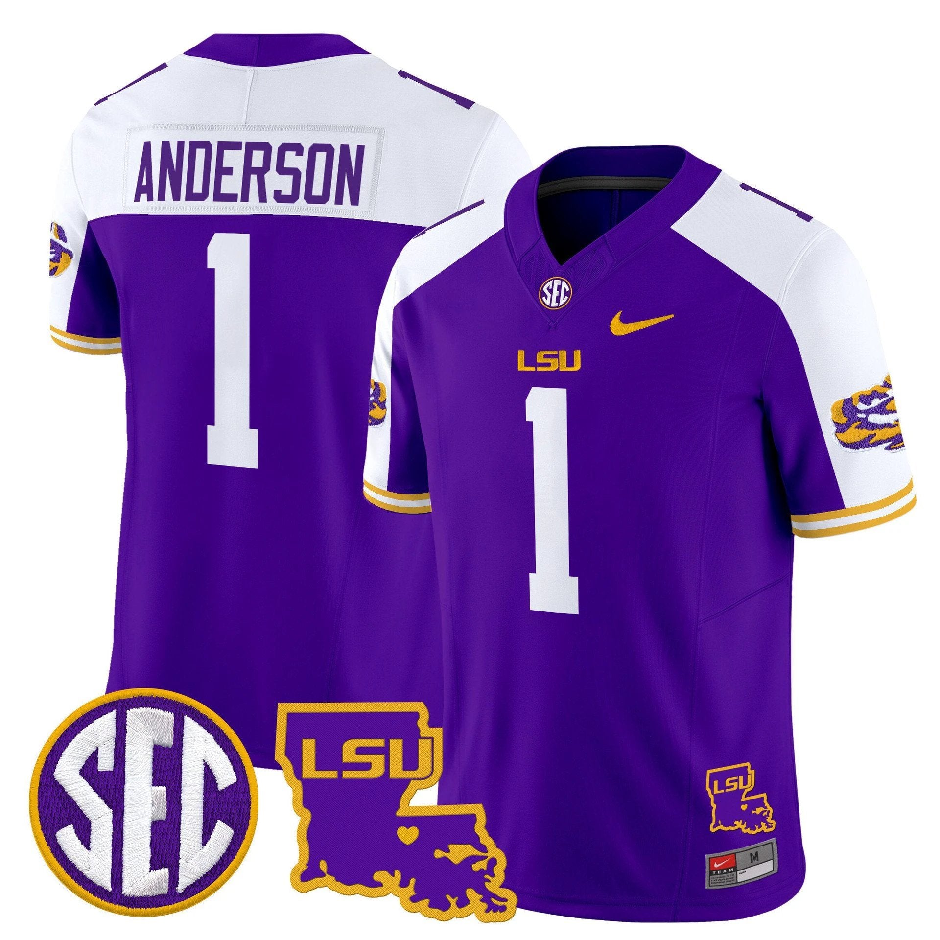 Aaron Anderson Jersey #1 LSU Tigers 2025 Louisiana Patch Stitched by My Store NCAA Football Jerseys