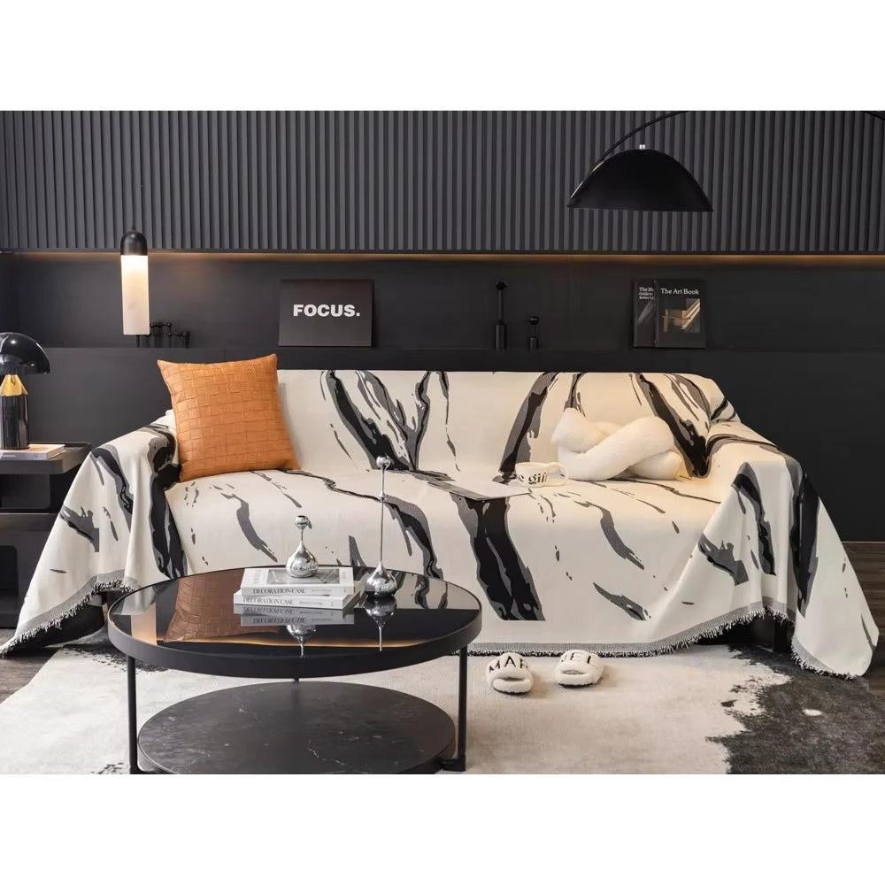 Abstract Brushstroke Chenille Sofa Cover by Casa & Beyond