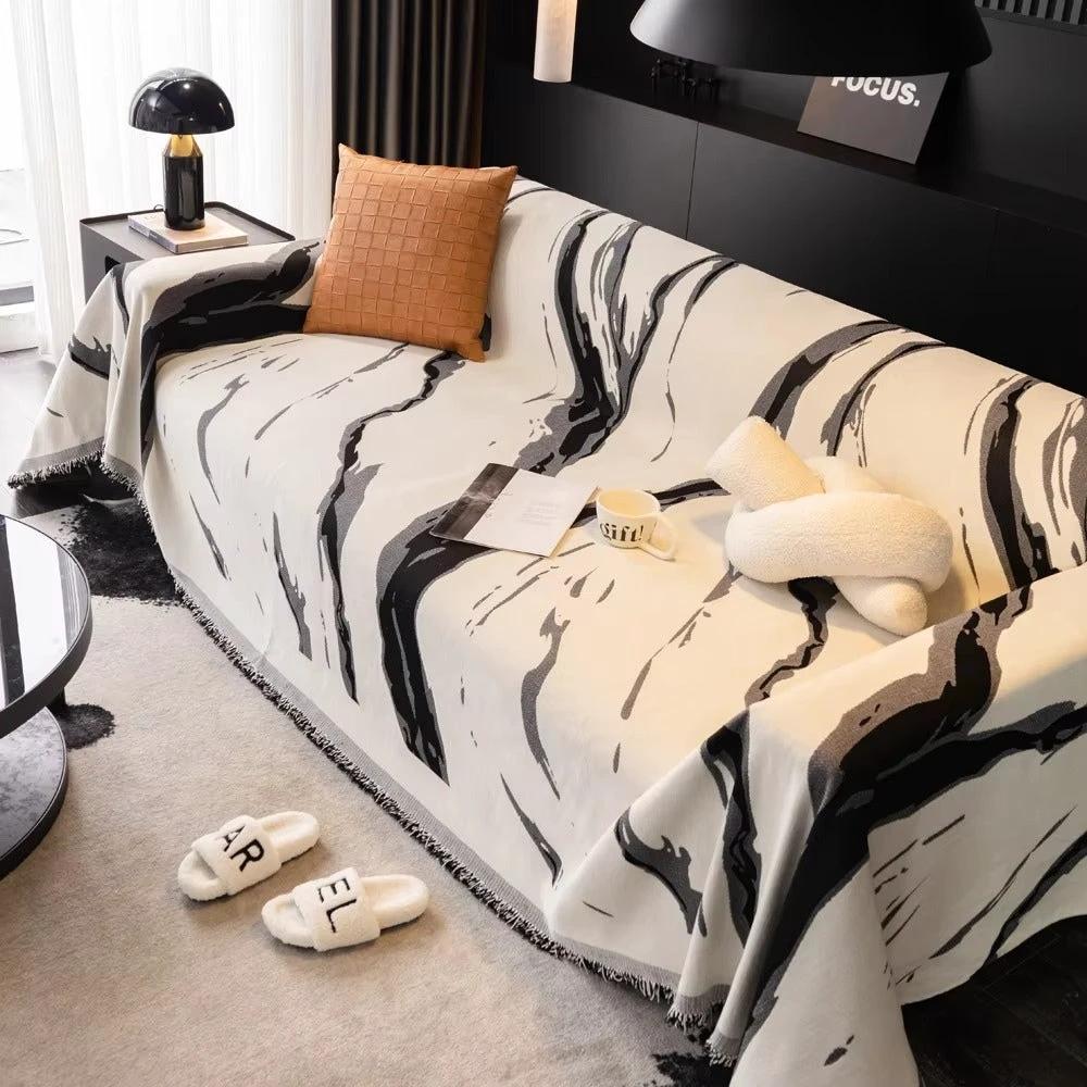 Abstract Brushstroke Chenille Sofa Cover by Casa & Beyond
