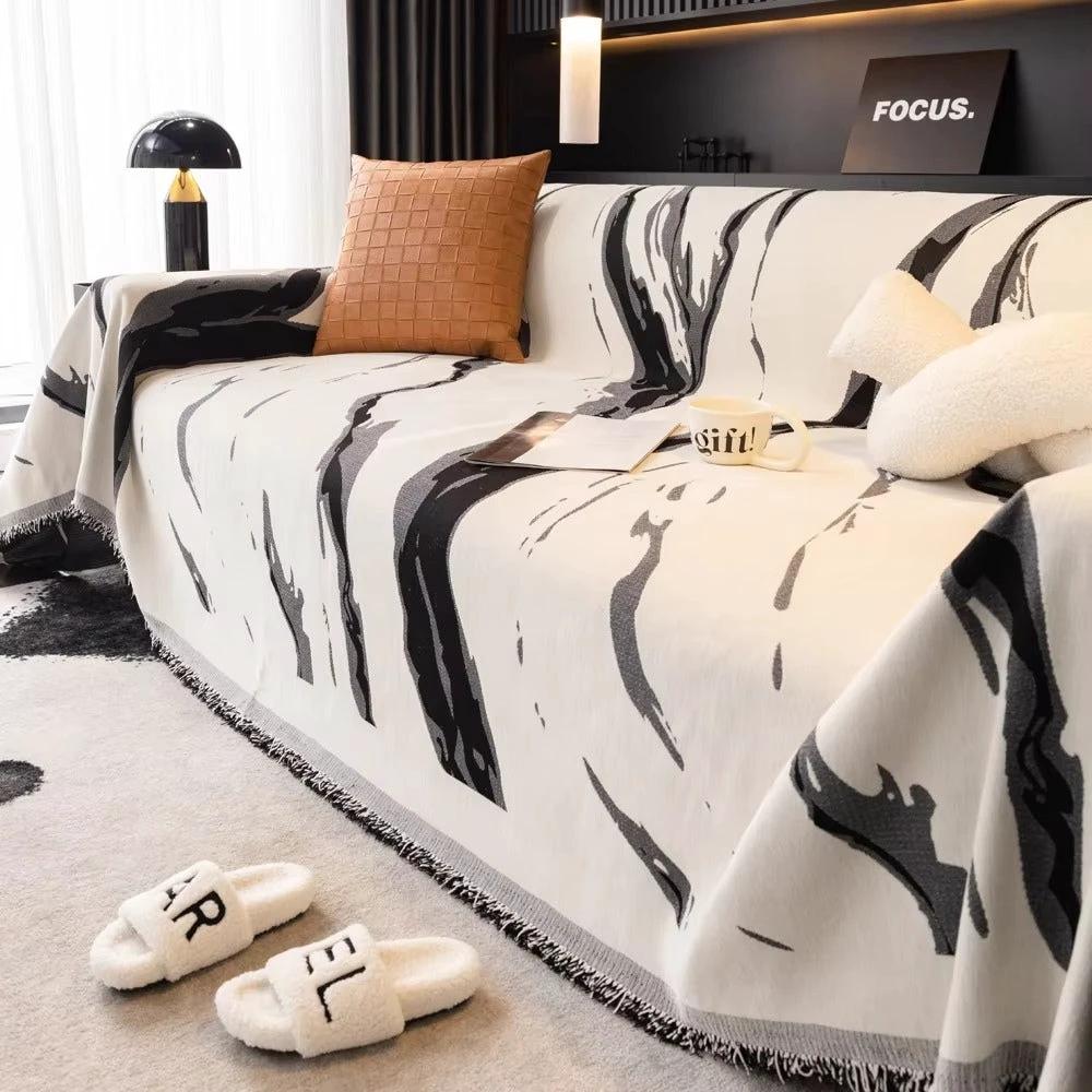 Abstract Brushstroke Chenille Sofa Cover by Casa & Beyond