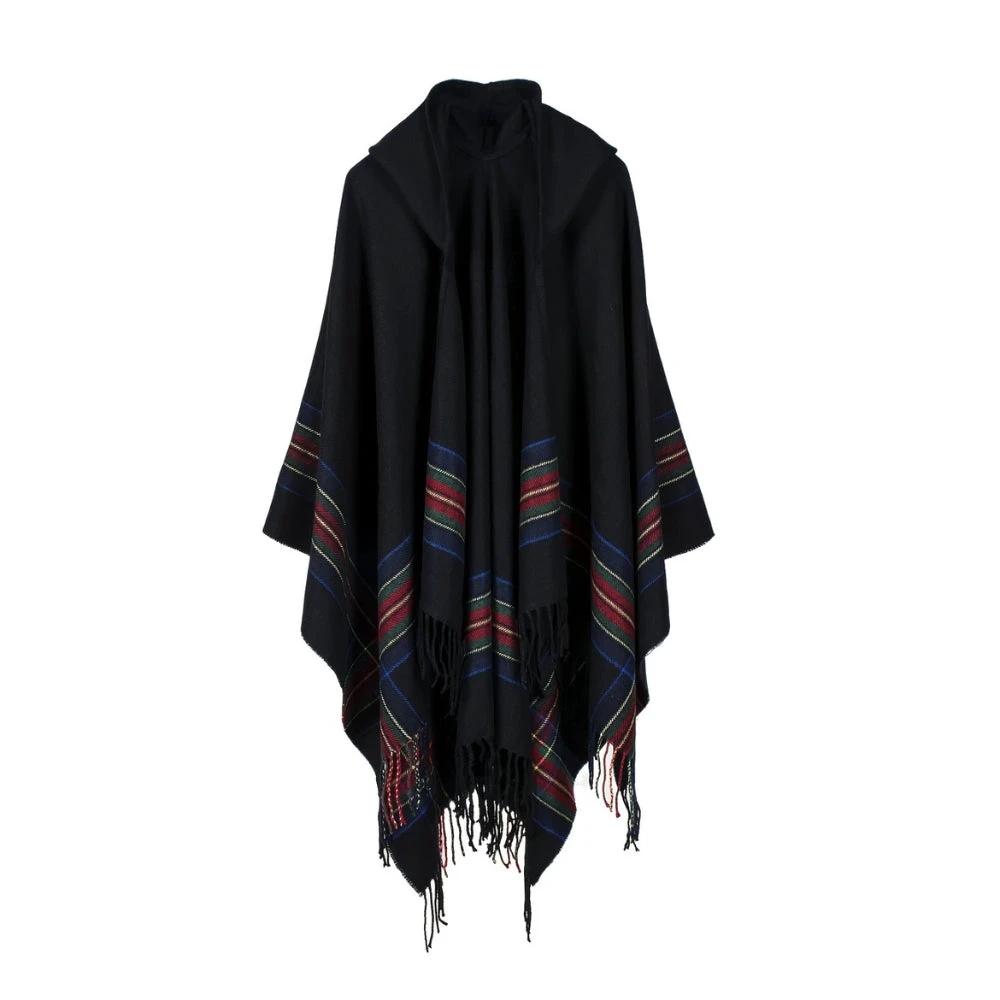 Acrylic Hooded Striped Poncho Shawl by Casa & Beyond US