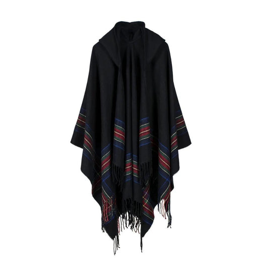 Acrylic Hooded Striped Poncho Shawl by Casa & Beyond US