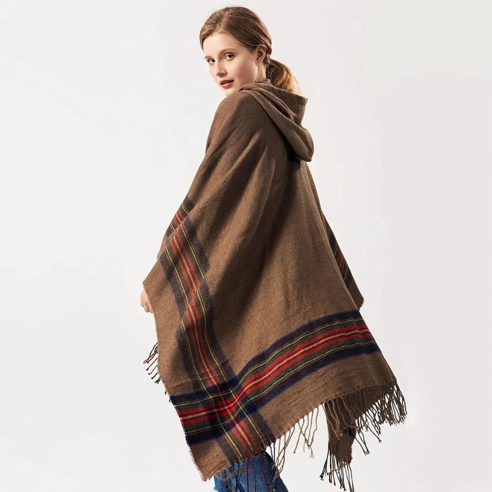 Acrylic Hooded Striped Poncho Shawl by Casa & Beyond US