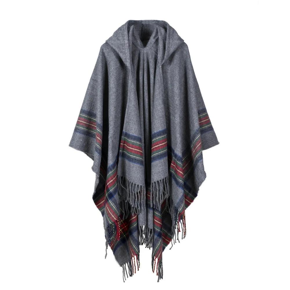 Acrylic Hooded Striped Poncho Shawl by Casa & Beyond US