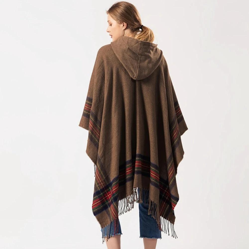 Acrylic Hooded Striped Poncho Shawl by Casa & Beyond US