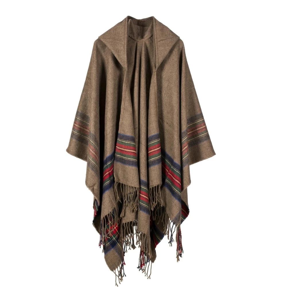 Acrylic Hooded Striped Poncho Shawl by Casa & Beyond US