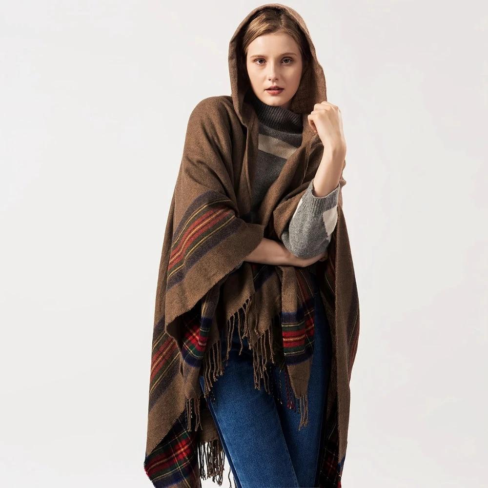 Acrylic Hooded Striped Poncho Shawl by Casa & Beyond US