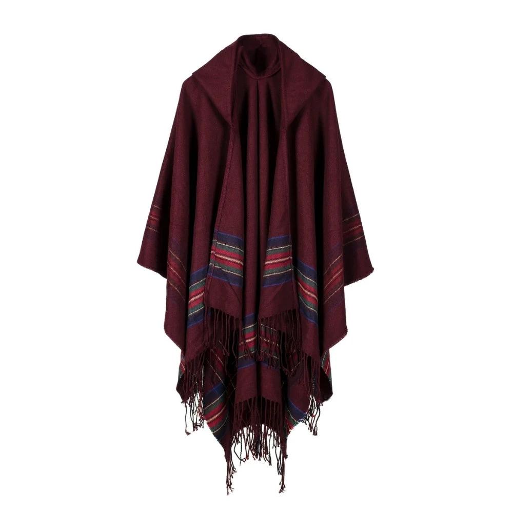 Acrylic Hooded Striped Poncho Shawl by Casa & Beyond US