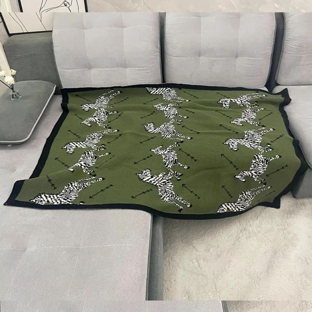 Acrylic Vintage Wild Zebra Knitted Blanket by Casa & Beyond