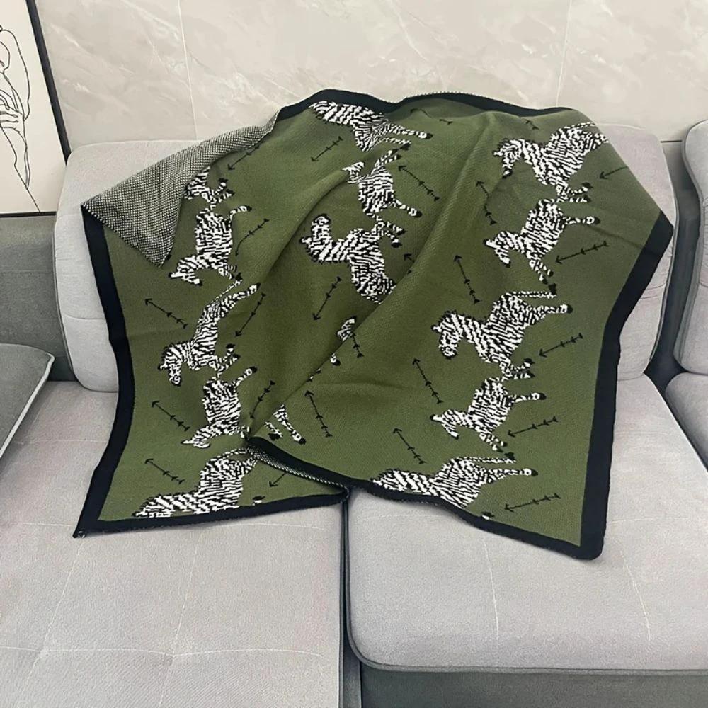 Acrylic Vintage Wild Zebra Knitted Blanket by Casa & Beyond