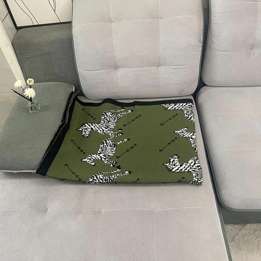 Acrylic Vintage Wild Zebra Knitted Blanket by Casa & Beyond