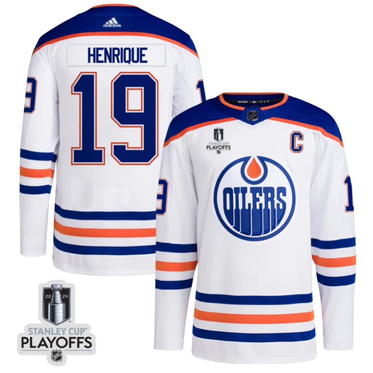 Adam Henrique 19 Edmonton Oilers 2024 NHL Playoffs Patch Away Jersey - Men, White by Hockey David