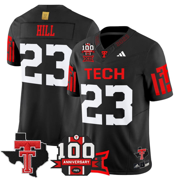 Adam Hill Jersey #23 Texas Tech 2025 100th Anniversary Patch Stitched by My Store NCAA Football Jerseys