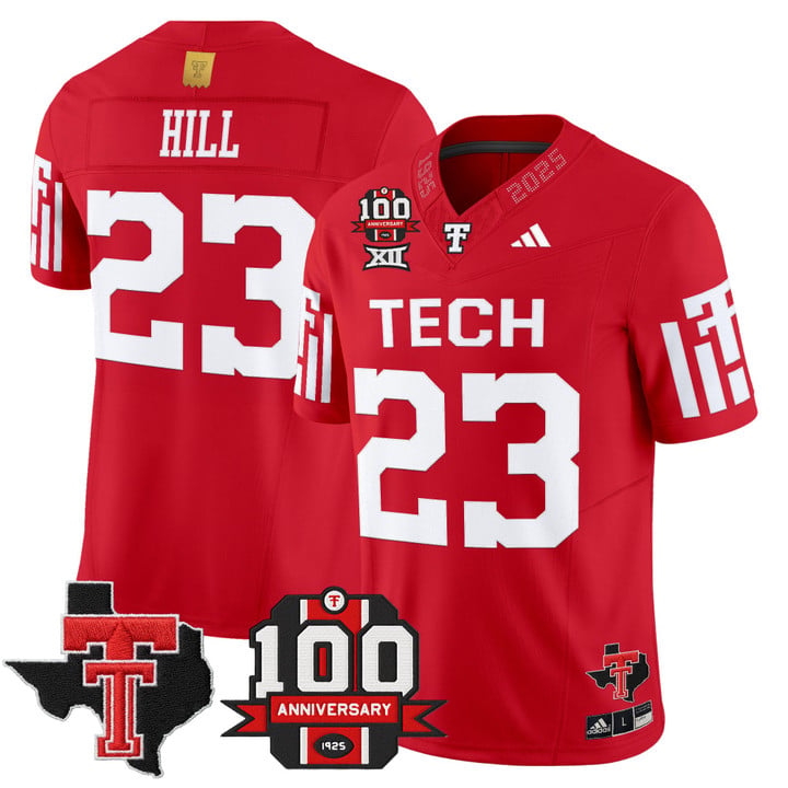 Adam Hill Jersey #23 Texas Tech 2025 100th Anniversary Patch Stitched by My Store NCAA Football Jerseys