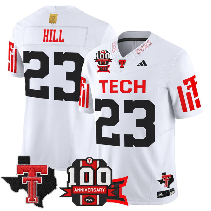 Adam Hill Jersey #23 Texas Tech 2025 100th Anniversary Patch Stitched by My Store NCAA Football Jerseys