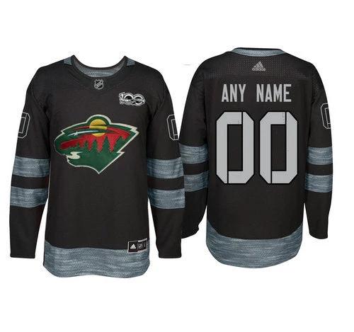 Adidas Minnesota Wild Black 1917-2017 100th Anniversary Stitched NHL Custom Jersey by Hockey David
