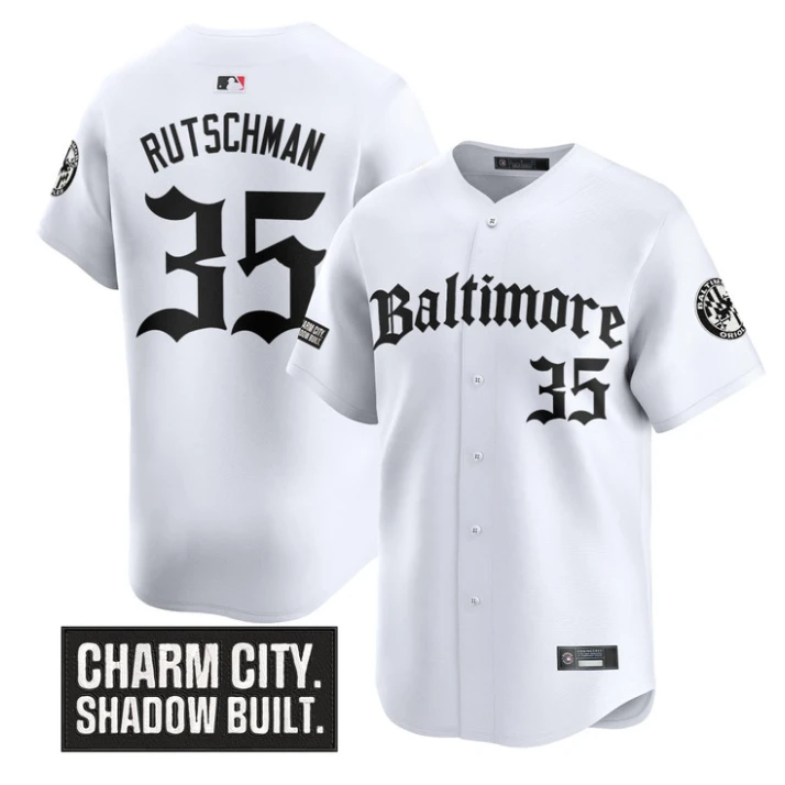 Adley Rutschman Jersey #35 Baltimore Orioles Gothic Harbor Edition White by My Store
