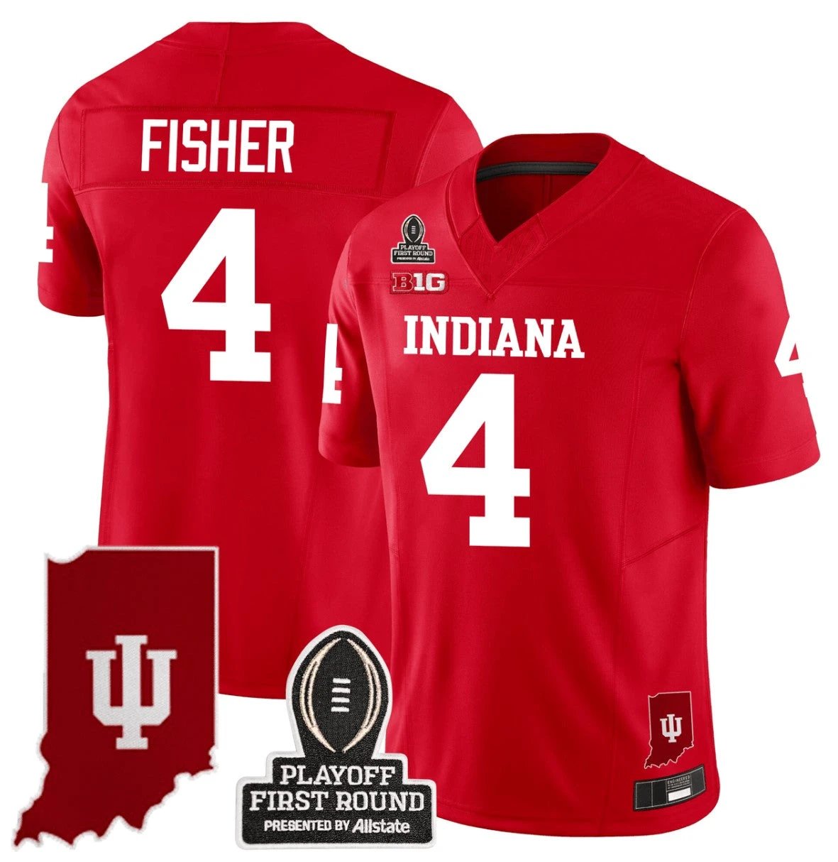 Aiden Fisher Jersey #4 Indiana Hoosiers CFP First Round Patch Football Red by NCAA Football Jersey