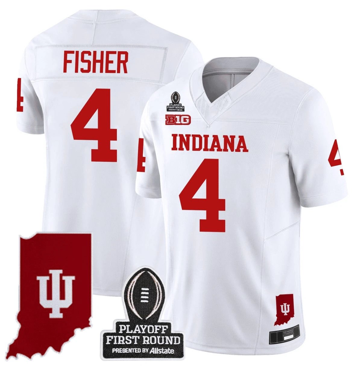 Aiden Fisher Jersey #4 Indiana Hoosiers CFP First Round Patch Football White by NCAA Football Jersey
