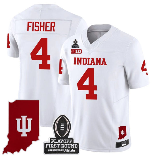 Aiden Fisher Jersey #4 Indiana Hoosiers CFP First Round Patch Football White by NCAA Football Jersey
