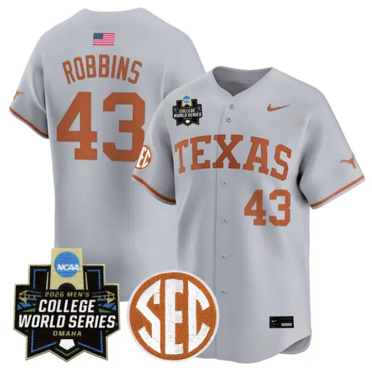 Aiden Robbins Jersey #43 Texas Longhorns 2026 World Series Stitched by My Store