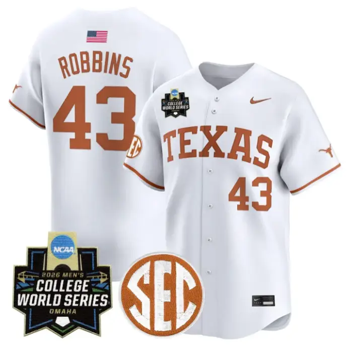 Aiden Robbins Jersey #43 Texas Longhorns 2026 World Series Stitched by My Store