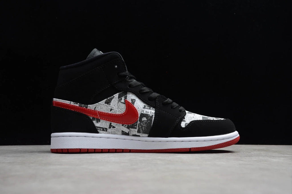 Air Jordan 1 Mid Black Red Newspaper by Air Jordan