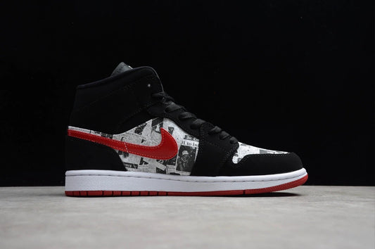 Air Jordan 1 Mid Black Red Newspaper by Air Jordan