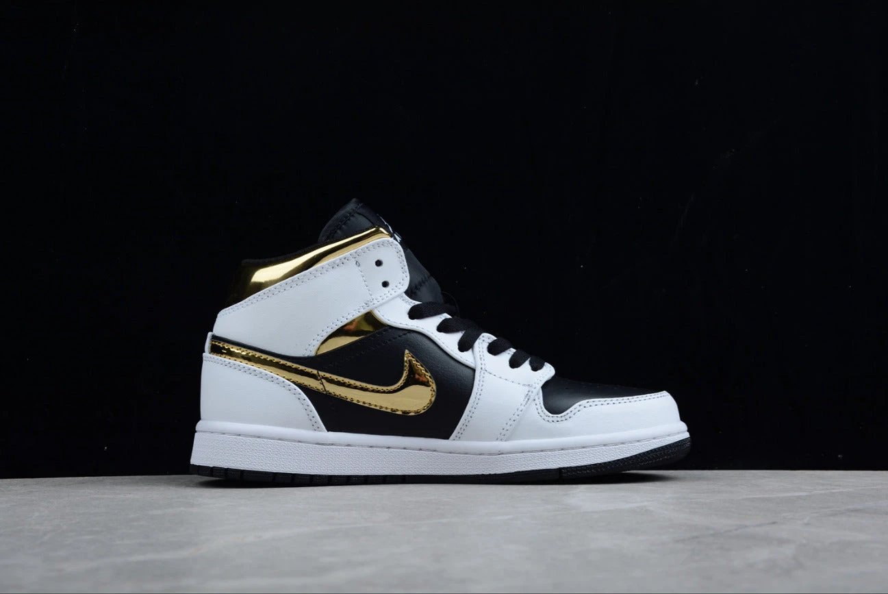 Air Jordan 1 Mid Patent Black White Gold by Air Jordan