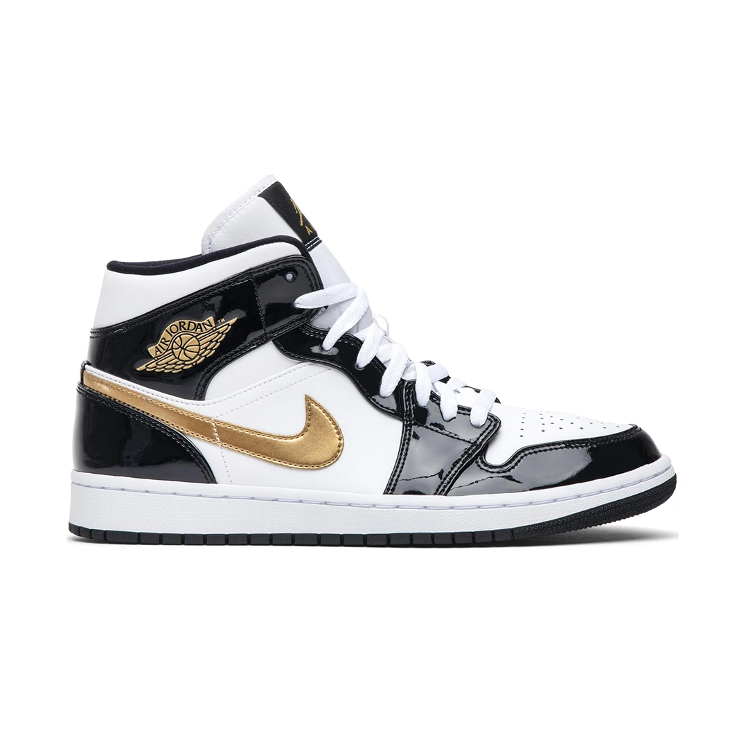 Air Jordan 1 Mid Patent Black White Gold by Air Jordan