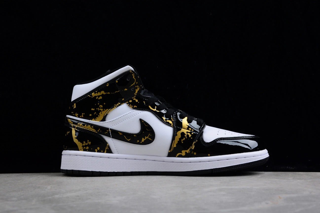 Air Jordan 1 Mid Patent Leather Black Gold by Air Jordan