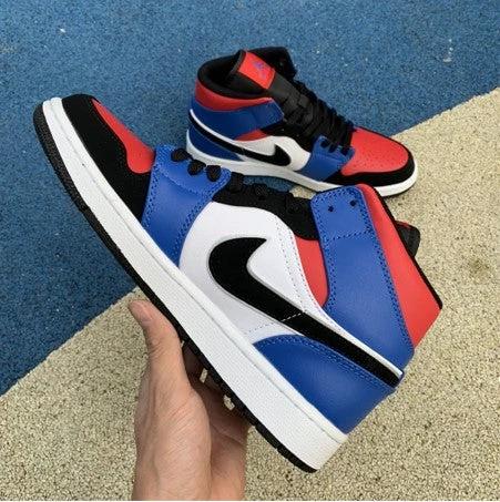 Air Jordan 1 Mid Stitching Black And Red Toe by Air Jordan