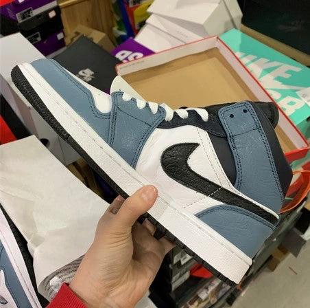 Air Jordan 1 Mid White Black Blue Sneakers by Air Jordan