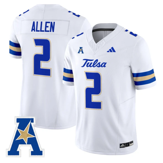 Ajay Allen Jersey #2 Tulsa Golden Hurricane 2025 Vapor Limited Stitched White by My Store NCAA Football Jerseys