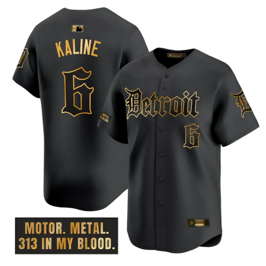 Al Kaline Jersey #6 Detroit Tigers Motor Gothic Edition Stitched Black Gold by My Store