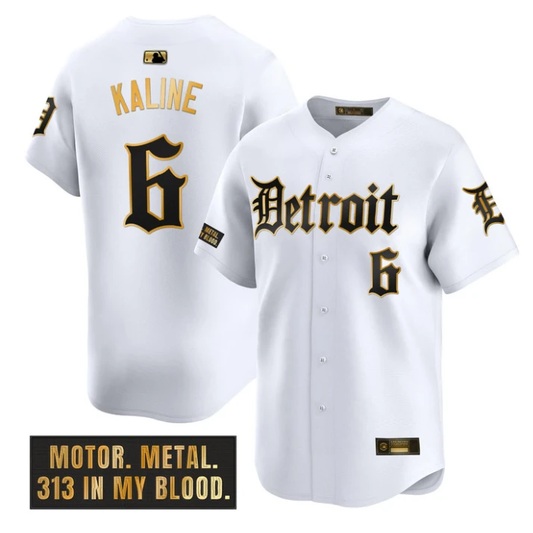 Al Kaline Jersey #6 Detroit Tigers Motor Gothic Edition Stitched White Gold by My Store