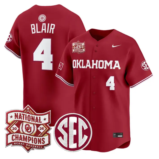 Alec Blair Jersey #4 Oklahoma 2026 National Champions Patch Stitched by My Store