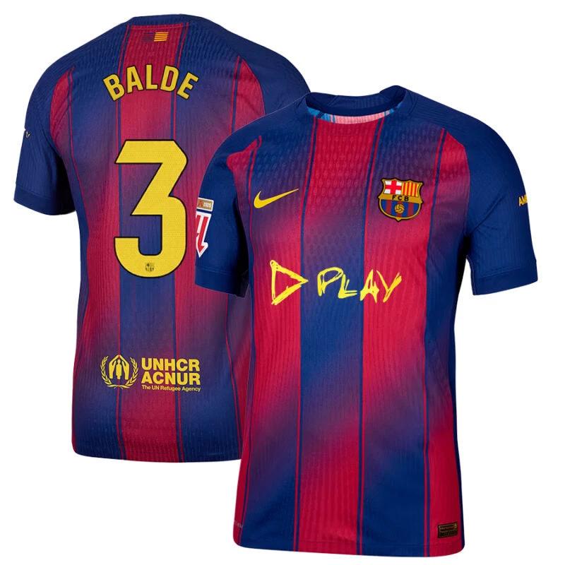 Alejandro Balde #3 FC Barcelona x Ed Sheeran 2025-26 Home Match Jersey – Red blue by Soccer Jersey