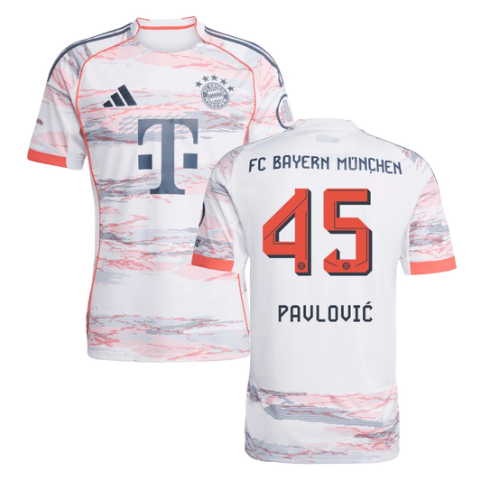 Aleksandar Pavlovic #45 Bayern Munich 2025-26 Away Men Jersey – White by Soccer Jersey