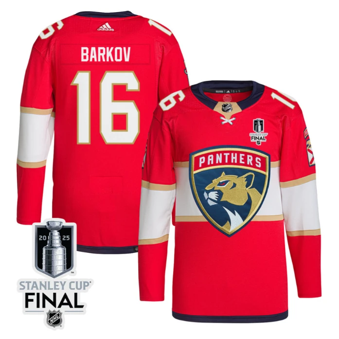 Aleksander Barkov 16 Florida Panthers 2025 STANLEY CUP Final Patch Home Men Jersey Red by Hockey David