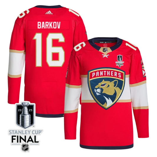 Aleksander Barkov 16 Florida Panthers 2025 STANLEY CUP Final Patch Home Men Jersey Red by Hockey David